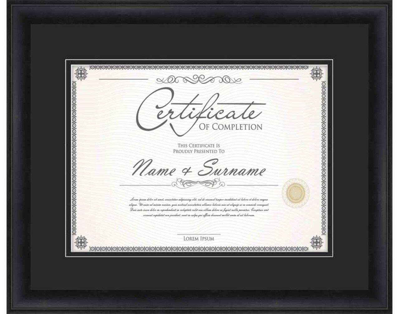 Modern Black Diploma Frame for Certificate, Acid-Free Black Mat, UV Acrylic, Backing, and Hanging Hardware, 8 Sizes Available